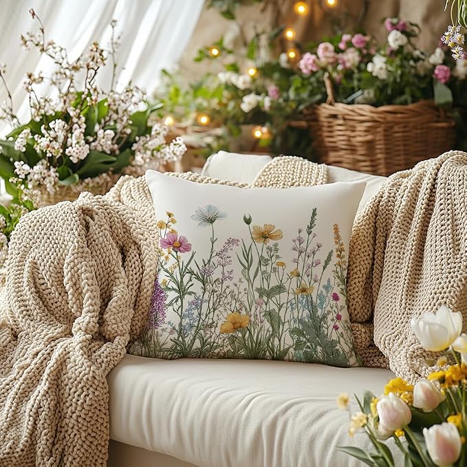 AACORS Spring Pillow Cover 16x16 Inch Flower Decoration Pillow Case Seasonal Decor for Home Sofa Couch