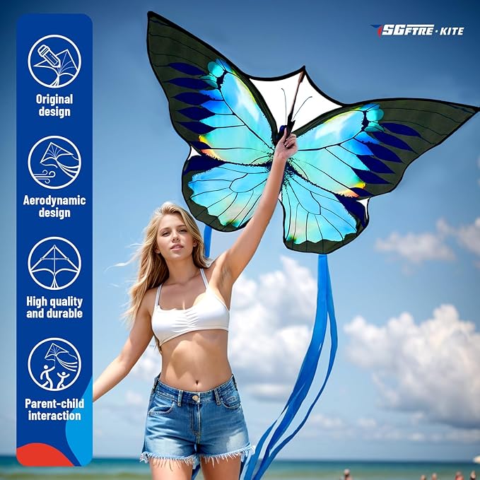 SGftre Green Butterfly Kite Premium Quality, Easy to Fly Perfect Outdoor Toy for Kids and Adults,Beach and Park Kite for Family Outdoor Games & Activities(Silverwing Butterfly)
