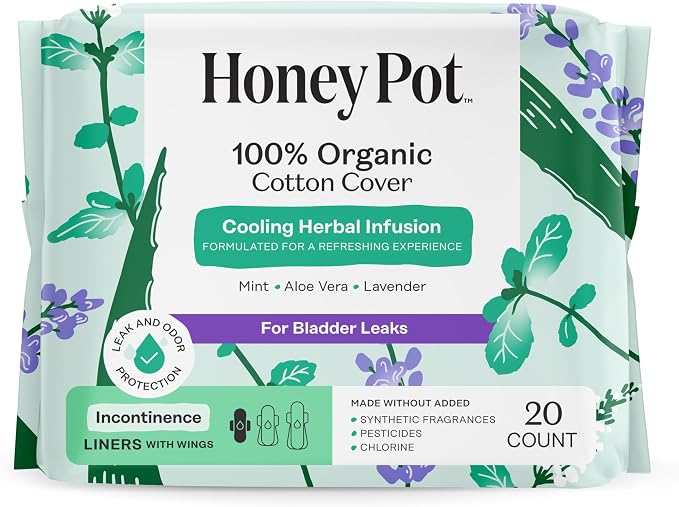 The Honey Pot Company - Herbal Panty Liners for Women - Organic Incontinence w/Wings - Infused w/Essential Oils for Cooling Effect - Postpartum Essentials - Feminine Care - 20ct