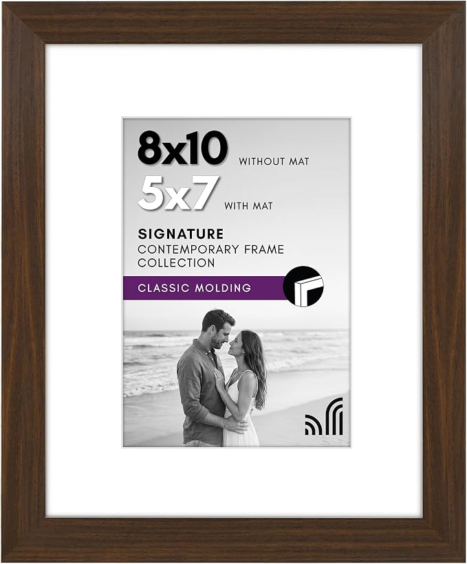Americanflat 8x10 Picture Frame with Shatter-Resistant Glass - Use as 5x7 Frame with Mat or Display 8x10 Photo Without Mat - Signature Collection - Picture Frames for Tabletop and Wall - Walnut | Shatter-resistant glass, wall or tabletop display with i...
