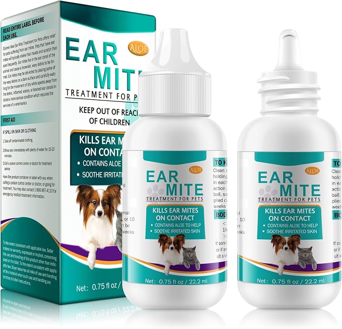 VOSIFSDIY Ear Mite Treatment for Dogs and Cats, Dog Ear Infection Treatment, Ear Mite Treatment for Dog Yeast Infection, 100% Natural Dogs Cats Ears Drops-2PCS