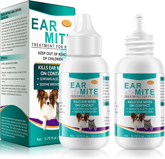 VOSIFSDIY Ear Mite Treatment for Dogs and Cats, Dog Ear Infection Treatment, Ear Mite Treatment for Dog Yeast Infection, 100% Natural Dogs Cats Ears Drops-2PCS