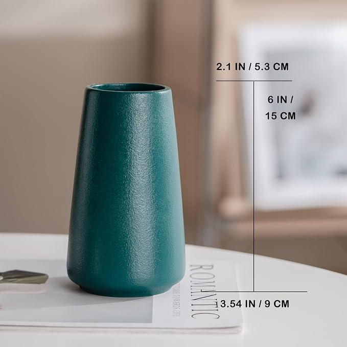 Simple Boho Ceramic Flower Vase for Home Decor (Green,Small) | 6'' Modern Farmhouse Vase for Flower Plant Pampas Grass, Fit for Table Shelf Centerpieces, Living Room Bedroom Wedding Gift