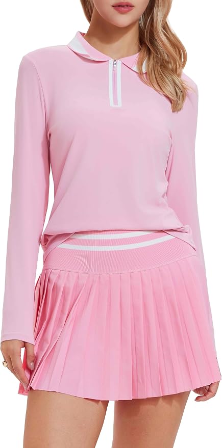 Tennis Skirt Sets for Women Zipper Color Block High Waisted Golf Polo Two Piece Skirt Set Women 2 Piece Outfits
