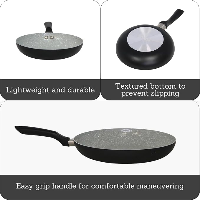 IMUSA 12 Inch Premier Cera Aluminum Speckled Gray Ceramic Fry Pan | Ideal for Pan Frying