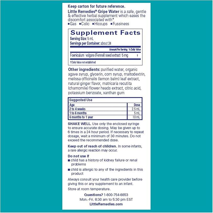 Little Remedies Gripe Water for Babies, with Chamomile, for Baby Gas Relief, No Alcohol or Artificial Dyes, 4 Fl Oz (Pack of 3)