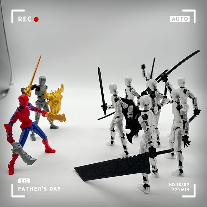 3D Printed 5.54-inch Multi-Jointed Action Figures Dummy13, Full Body Mechanical Movable Toy, Multiple Accessories, Hand Painted Figure, Desk Decoration, Creative Gifts (Z-Set4)