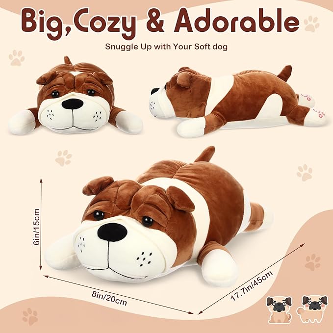 17.7" Huggable Dog Plush, Cute Stuffed Animal, Soft Adorable Cuddle Companion for Kids, Christmas Birthday Plush Pillow Gift for Boys and Girls