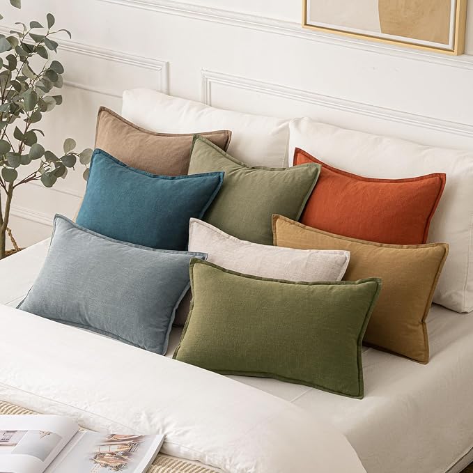 MIULEE Decorative Linen Lumbar Pillow Covers 12x20 Inch Natural Beige | Boho Farmhouse Neutral Couch Throw Pillows for Bed, Pack of 2 Accent Modern Pillowcases, Sofa Livingroom Home Decor