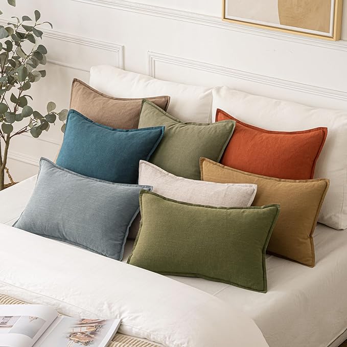 MIULEE Decorative Linen Euro Sham Pillow Covers 24x24 Inch Green | Boho Farmhouse Neutral Couch Throw Pillows for Bed, Pack of 2 Accent Modern Pillowcases, Sofa Livingroom Home Decor