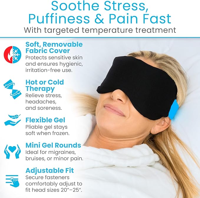 Arctic Flex Cold Eye Mask - Gel Ice Pack for Cool Sleeping, Dry Night Treatment - Reusable Hot Spa Therapy for Sleep, Skin Puffiness, Migraine