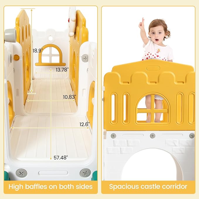 8 in 1 Toddle Slide Playset, Indoor Playground for Kids 1-3， Toddle Outdoor Playset with Slide, Climber, Tunnel, Basketball Hoop, Storage Space and Telescope for for Boys Girls, Orange