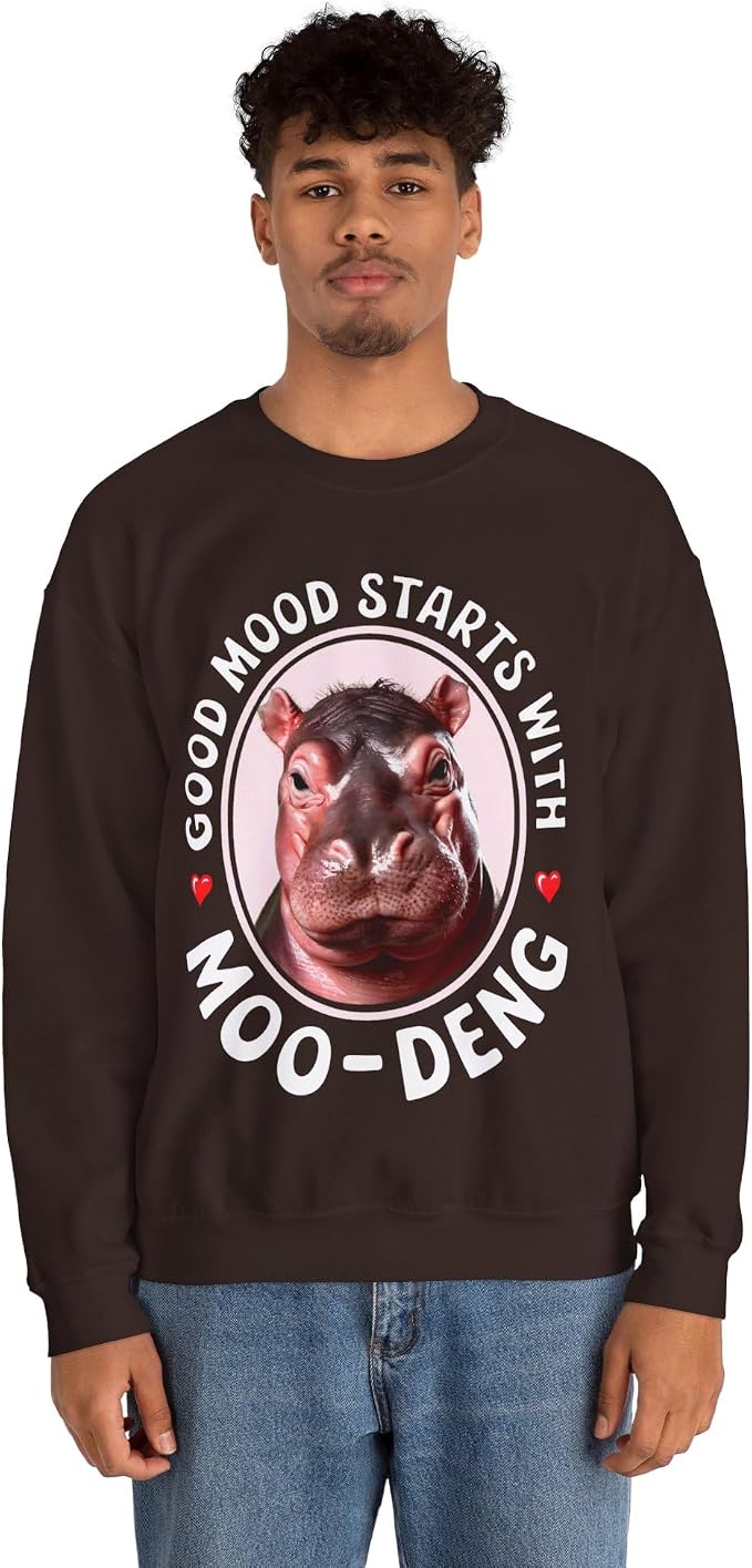 Good Mood Starts With Moo Deng Unisex Sweatshirt, Funny Moo Deng Good Mood Minimalist Men And Women Shirt