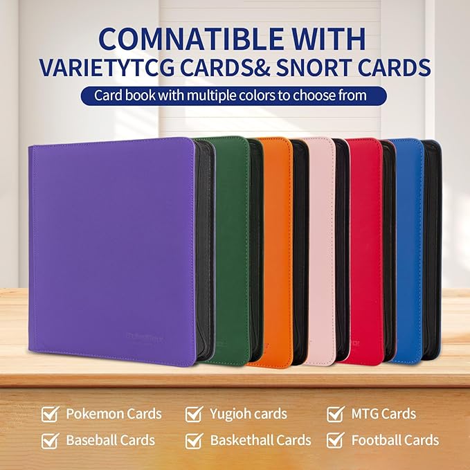 Card Binder – 1024 Capacity, Zippered Trading Card Holder for MTG, Sports & Collectible Cards – Acid-Free, Durable & Travel-Friendly Storage (Purple dots, 16 Pocket)
