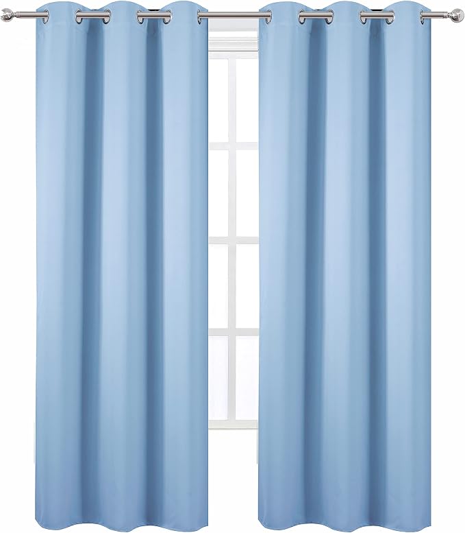 LEMOMO Sky Blue Thermal Blackout Curtains/38 x 84 Inch/Set of 2 Panels Room Darkening Curtains for Bedroom