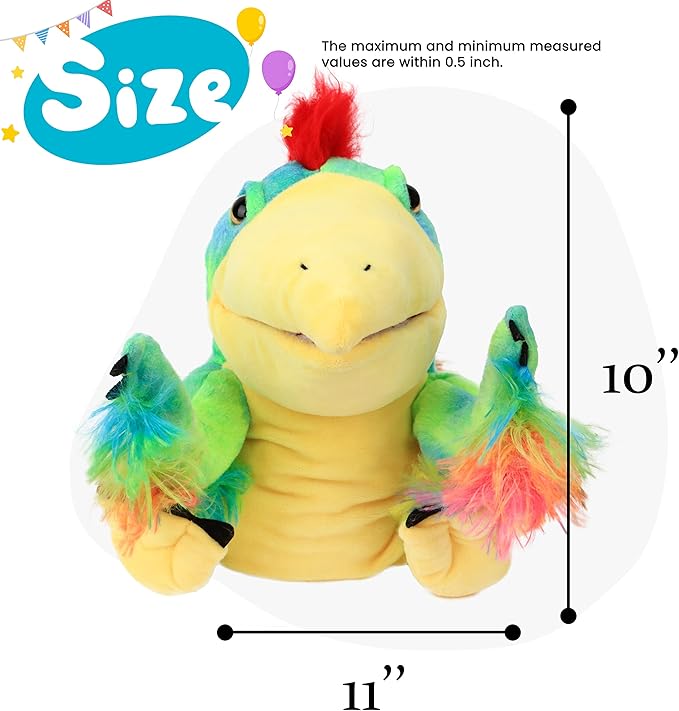 Cuteoy Plush Caudipteryx Hand Puppet Stuffed Animal Toy Open Movable Mouth Creative Role Play Storytelling Dinosaur Plushies Gifts for Kids Toddlers Birthday Christmas