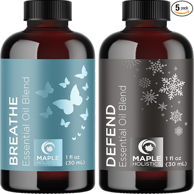 Breathe and Defend Essential Oils Set - Purifying Essential Oil Blends for Diffuser Aromatherapy and Baths - Relaxing Essential Oils for Diffusers for Home