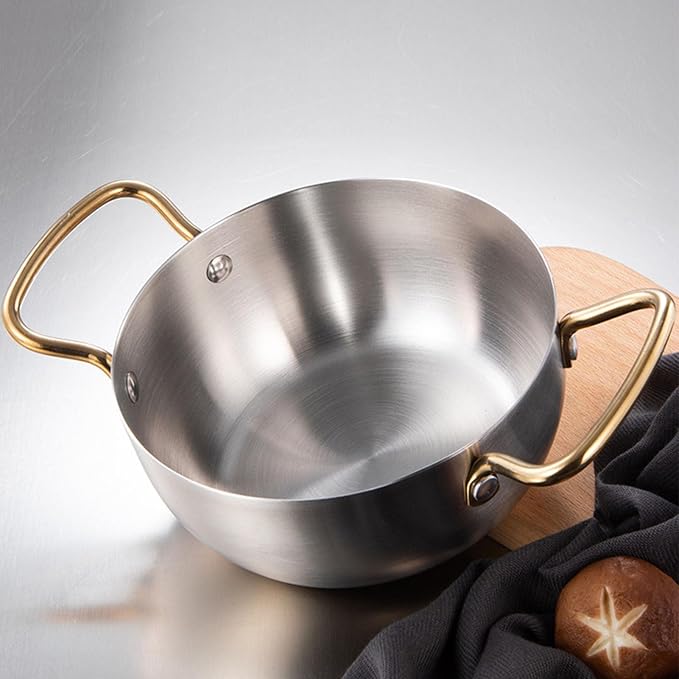 Korea Ramen Pot Stainless Steel Double Handle Noodle Cooking Pot for Induction Cooker (Silver)