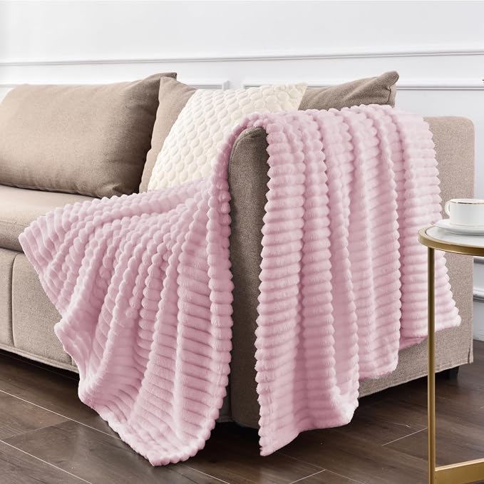 BEDELITE Ribbed Cherry Blossom Fleece Throw Blanket for Couch, 50x60 Inch | Soft Warm Decorative Fluffy Blanket, Cozy Plush Lightweight Fuzzy Throw Blanket for Bed Sofa Home Room Decor, Gift for Women