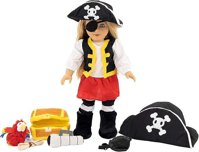 Playtime by Eimmie 18 Inch Pirate Doll Clothes & Accessories – Pirate Costume with Hat, Boots & Leggings – Fits American Girl, Our Generation & Other 18” Dolls for Girls