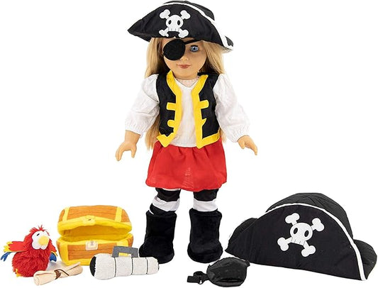 Playtime by Eimmie 18 Inch Pirate Doll Clothes & Accessories – Pirate Costume with Hat, Boots & Leggings – Fits American Girl, Our Generation & Other 18” Dolls for Girls
