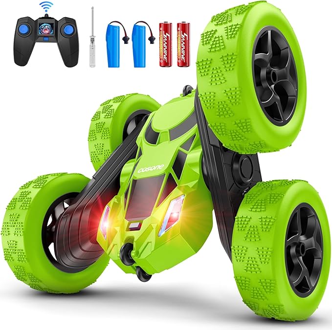 cosone Remote Control Car - RC Car Toys for Boys - 4WD 2.4Ghz Double Sided 360° Rotating RC Cars, Birthday Gifts for Kids Age 6 7 8-12 for Boys and Girls- Green