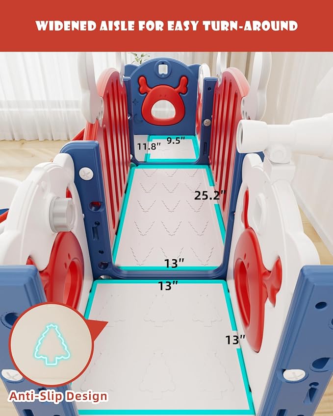 XJD Toddler Slide,13 in 1 Kids Slide for Toddlers, New Upgrade with Golf Set, Basketball Hoop, Drawing Board for Indoor Outdoor Playset,Toddler Playground (Red Blue)