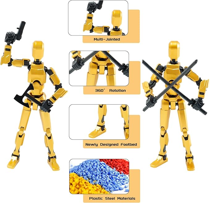 4PCS Titan 13 Action Figures Set Robot Fidget Toys for Kids, Lucky Dummy T Nova N 13 Action Stick Figure Sensory Toy for Boys, Multi Movable Joints Fidgets (Golden+Black+White+Blue)