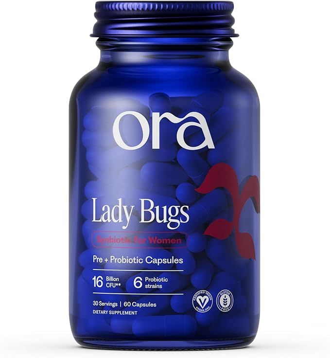 Ora Organic Probiotic for Women with L. crispatus, 6 Clinically Studied Lactobacillus Strains for Vaginal, pH & Urinary Tract Health, Organic Prebiotic, 60 Capsules, 30-Day Supply