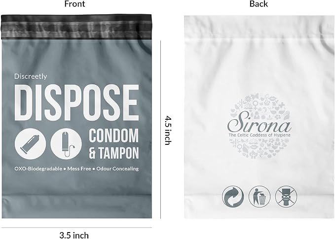 Sirona Condom and Tampon Disposal Bags - 50 Bags | for Discreet Disposal of Tampons and Condoms | Bathroom Trash Bag