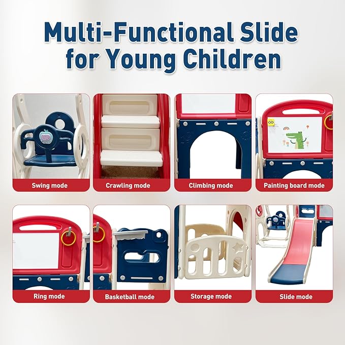 12 in 1 Toddler Outdoor Playset Toys with Swing Toddlers Indoor Playground for 1-3 Years Durable Ecofriendly Swing and Kids Slide Set Climber Tunnel Crawl Toys for Backyards