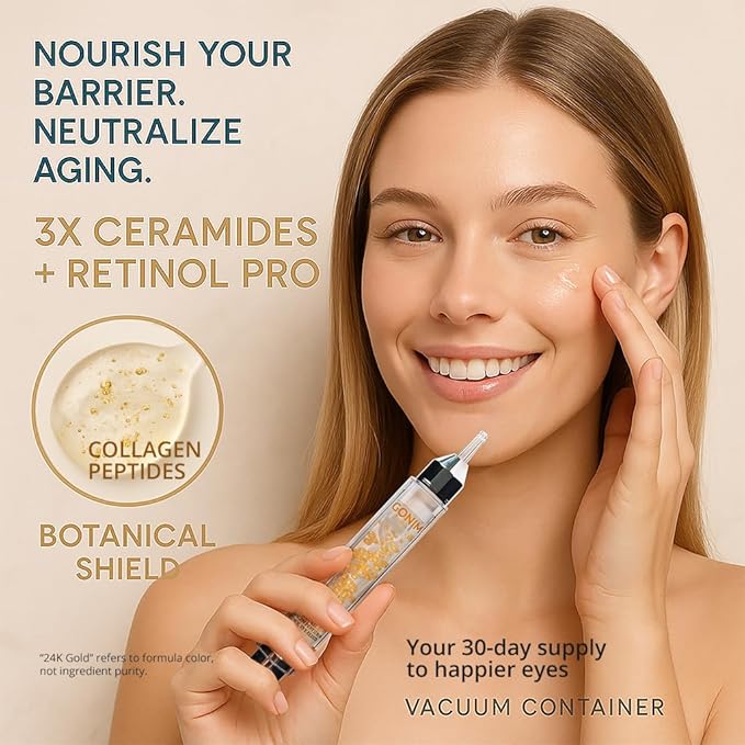 GONIM Eye Gel with Caffeine & Niacinamide, Hydrating Under Eye Gel Serum with Collagen Peptides & Retinol for Fine Lines, Dark Circles and Puffiness, Reduce Wrinkles, Hydrating Gel Base, 0.34oz/10ml