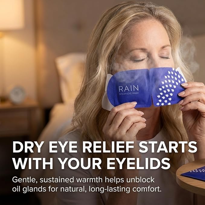 Rain Heated Eye Mask for Dry Eyes - Steam Eye Mask - Self Heating Warm Compress for Dry Eyes Relief, Stye Treatment, Moist Heat - Disposable, Unscented, No Microwave, Travel Ready, Spa (20 Masks)