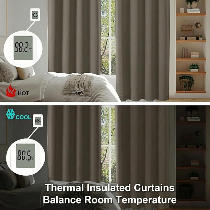 Simplebrand Ava Latte Blackout Curtains for Bedroom 84 Inch Length 2 Panels Set, Solid Thermal Insulated Privacy Nursery Window Treatment Curtains Blackout Drapes, W40 x L84 Inch, Latte