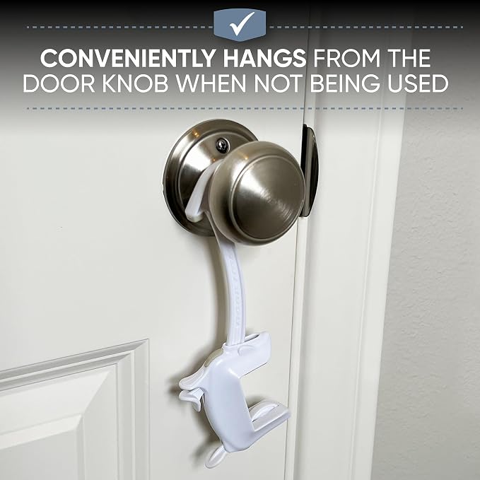 DOOR MONKEY Child Proof Door Lock & Pinch Guard - For Door Knobs & Lever Handles - Easy to Install - No Tools or Tape Required - Baby Safety Door Lock For Kids - Very Portable - Great for Dogs & Cats
