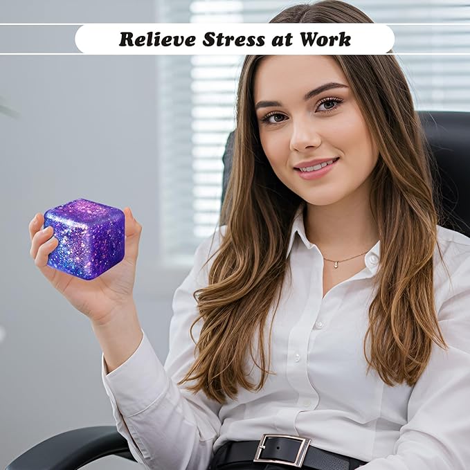 2Pcs Stress Cubes Slow Rise Glitter Squishy Cube Nice Relief Balls Jelly Fidget Toys for Kids Adults Squeeze Sensory Pack for Anxiety, Autism, Funny Gifts for Holiday/Birthday/Classroom(Pruple)