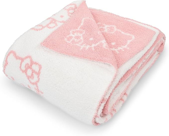 Jay Franco Sanrio Hello Kitty Feather Knit Fluffy Throw Blanket – Reversible Cozy Fuzzy Blanket 50 x 60 Inches, Soft Lightweight Kawaii Pink Bedding for Girls and Kids