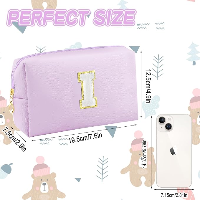 URSKYTOUS Gifts for Girls Initial Makeup Bag Personalized Cosmetic Bag with Zipper Cute Travel Toiletry Bag Waterproof PU Preppy Makeup Pouch Birthday Gift for Teen Girls Women(Purple I)