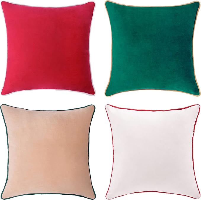 MONDAY MOOSE Christmas Decorative Throw Pillow Covers Cushion Cases, Set of 4 Soft Velvet Double-Sided Designs, Mix and Match for Home Decor, Pillow Inserts Not Included (18x18 inch, Red/Green)