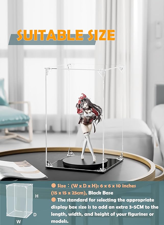 Clear Acrylic Display Case, Front-Open Door with Magnetic Buckle, Assemble Display Box, Dustproof Protection Showcase for Figures, Collections, Models, Toys (6x6x10 inch, 15x15x25 cm)