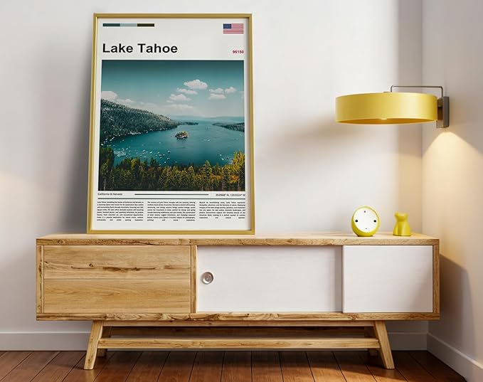 Poster Lake Tahoe Wall Art Original Design(36"x24" Unframed) Emerald Bay California Nevada Landscape Print Sierra Nevada Mountains Nature Scenery Alpine Lake View Travel Photography Picture