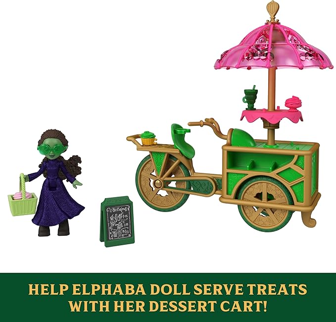 Mattel Universal Pictures’ Wicked Emerald City Dessert Cart Toy with Cart & Elphaba Small Doll & 7 Accessories, Inspired by The Movie