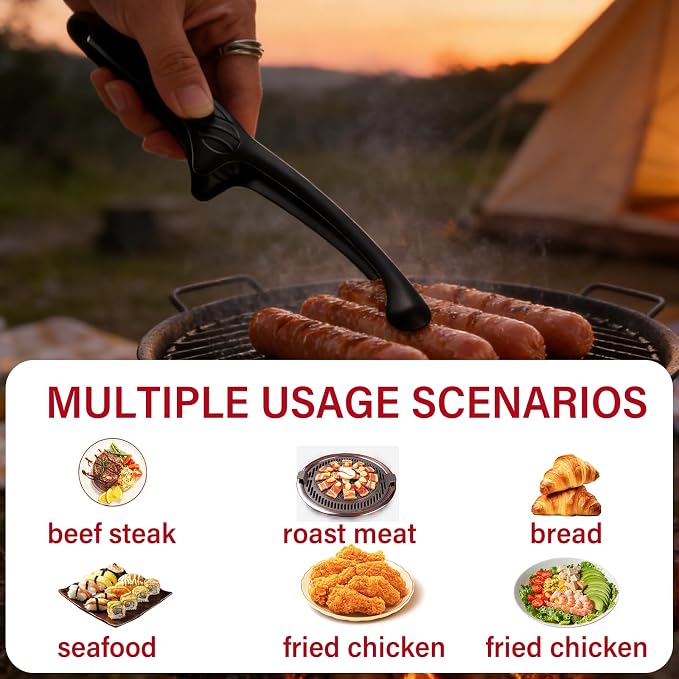 5 Pcs BBQ Tongs for Korea & Japanese Baebeque, Stainless Steel Grill Tongs Bbq Tong Self Standing Grilling Stencils(5 Pcs Black Rounds Tips)