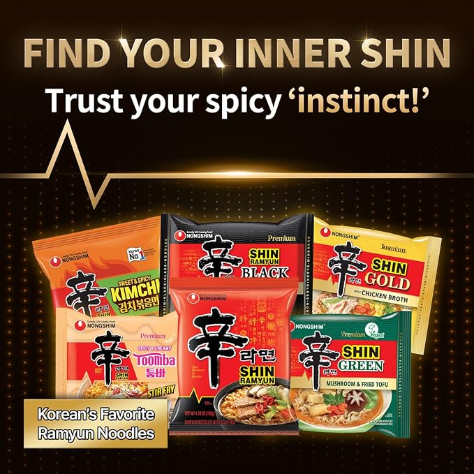 Nongshim Shin Ramyun Noodles, Spicy Korean Signature Instant Ramyun, Rich Beef Flavored Broth, Microwaveable, Korean Instant Noodles, 4.23 oz (Pack of 20), Packaging May Vary.