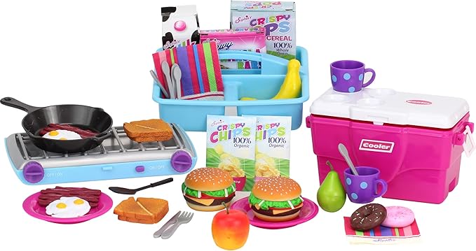 Sophia's Pretend Play Food & Picnic Toy Playset for 18 inch Girl Dolls with Cooler & Tea Party Accessories, Hot Pink