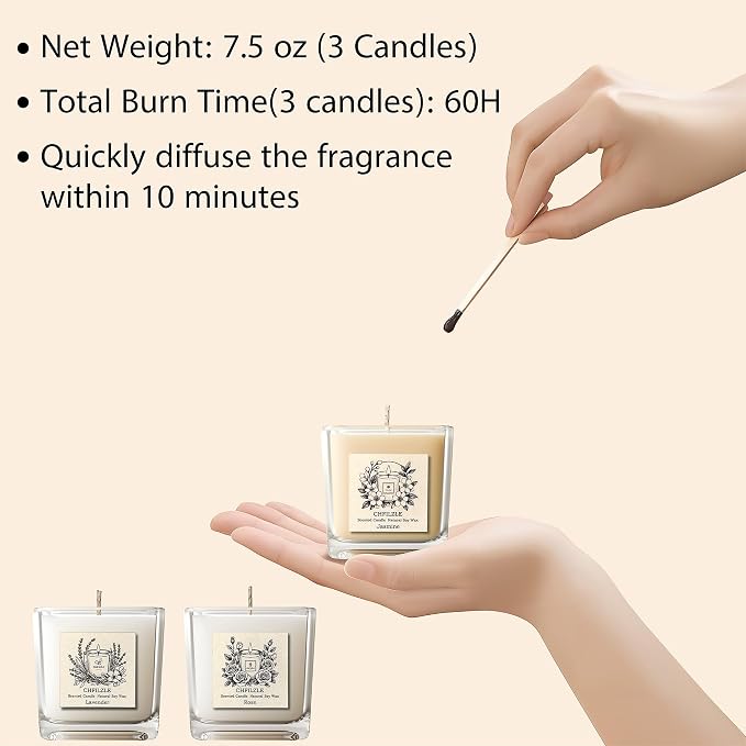 Handmade Natural Soy Scented Candles for Home 3 Pack | Lavender Candle, Rose and Jasmine Aromatherapy, Anthropologie Style Decor, Stress Relief Gifts for Women