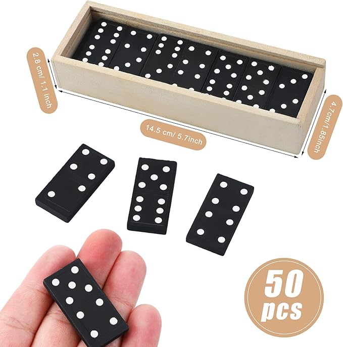 Deekin 50 Pack Mini Dominos Set for Adults Bulk 28 Tiles Double 6 Dominoes Game Domino Party Favors Wooden Board Games with Wood Case Classic Educational Toys Travel for Operation Christmas Item Gifts