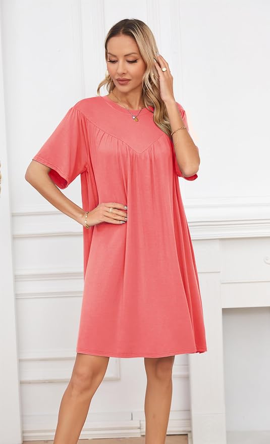 VintageClothing Nightgowns for Women Soft House Dresses Sleepshirts Short Sleeve Sleepwear Night Dress Moo Moo Nightgown