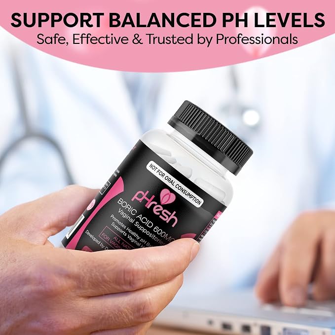 pHresh Boric Acid Suppositories for Women, Suppositories for Odor Use, Natural Feminine Care Supports Vaginal Health & Promotes Healthy pH Balance - Made in USA