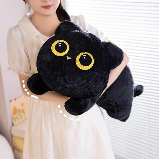 PEACH CAT 27.5" Long Cat Plush Pillow Cute Kitten Stuffed Animals Plushies Toy Gifts for Kids Black